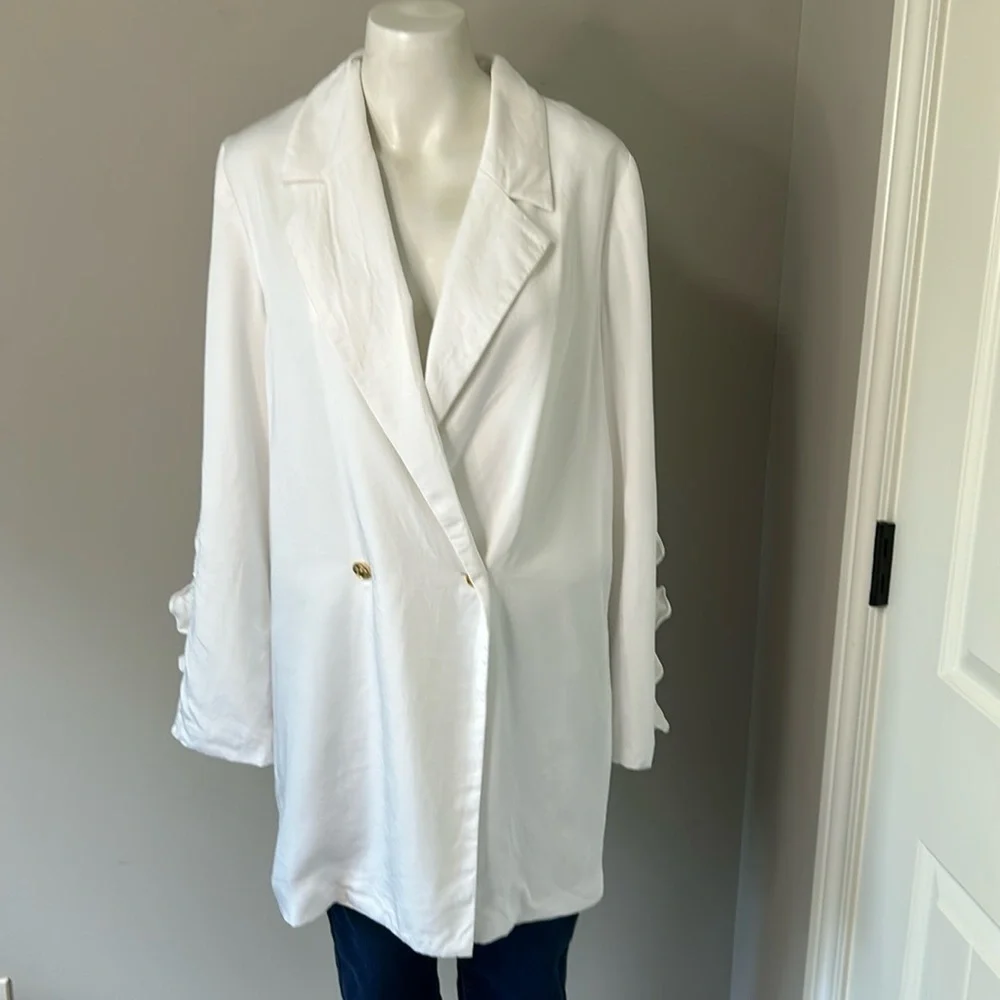CAROLINE CONSTAS Ruffle Blazer Dress Split Ruffle Sleeve White Revolve Sz XS - Picture 4 of 16
